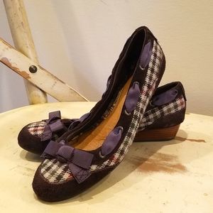Sperry houndstooth tweed ribbon bow ballet flat low wedge